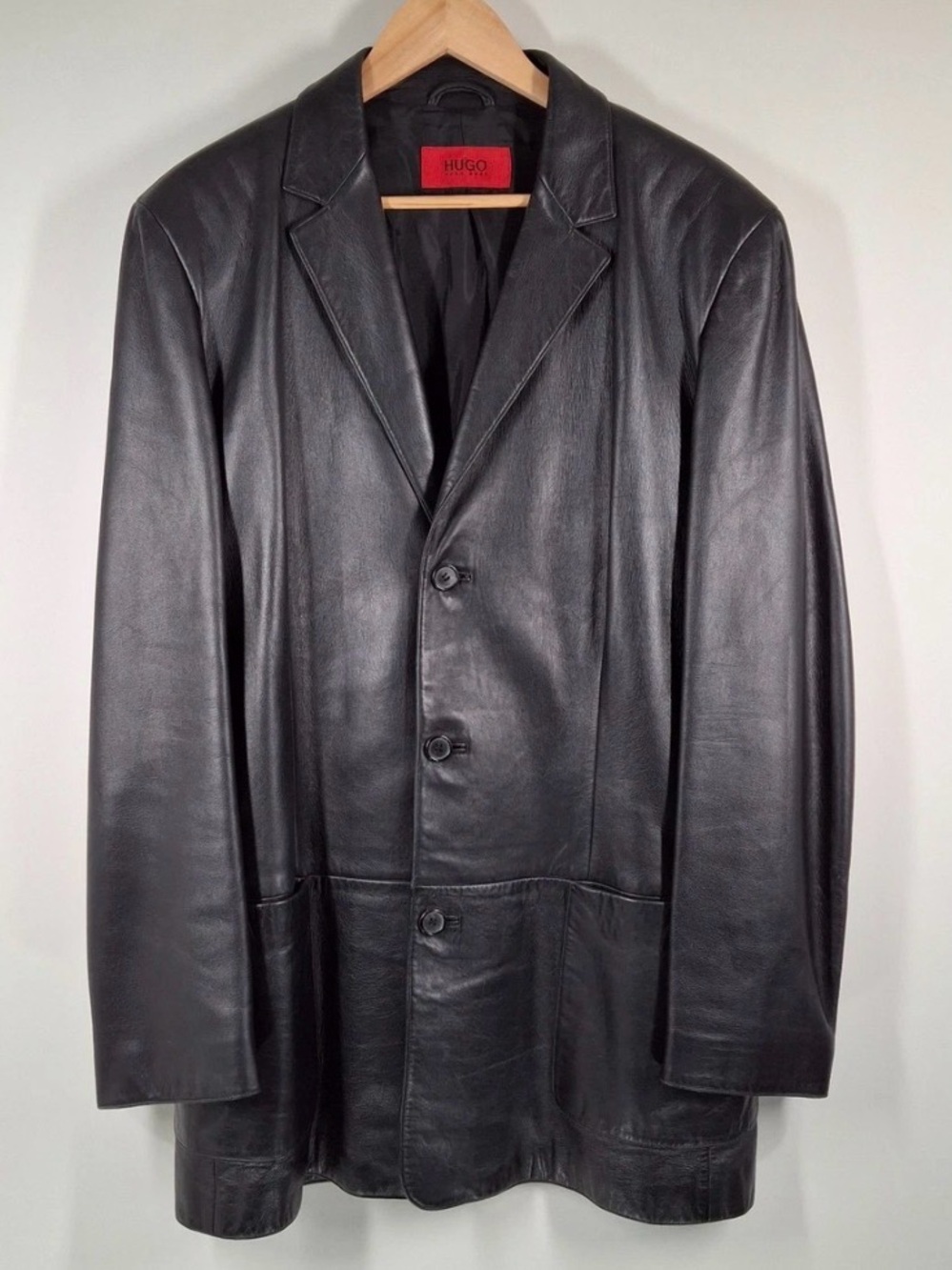 HUGO Black Leather Three-Button Blazer